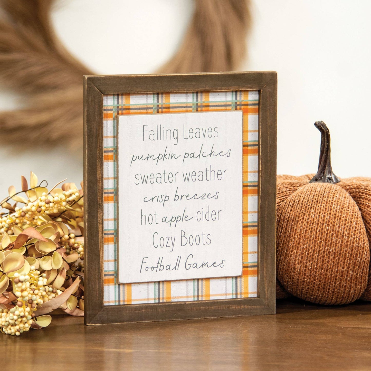 Fall Words Plaid Easel Sign