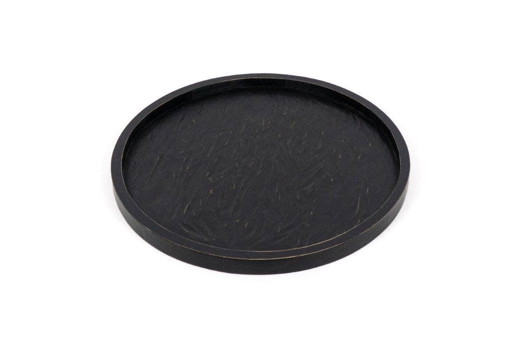 15.5x15x1 Black Wood Round Tray