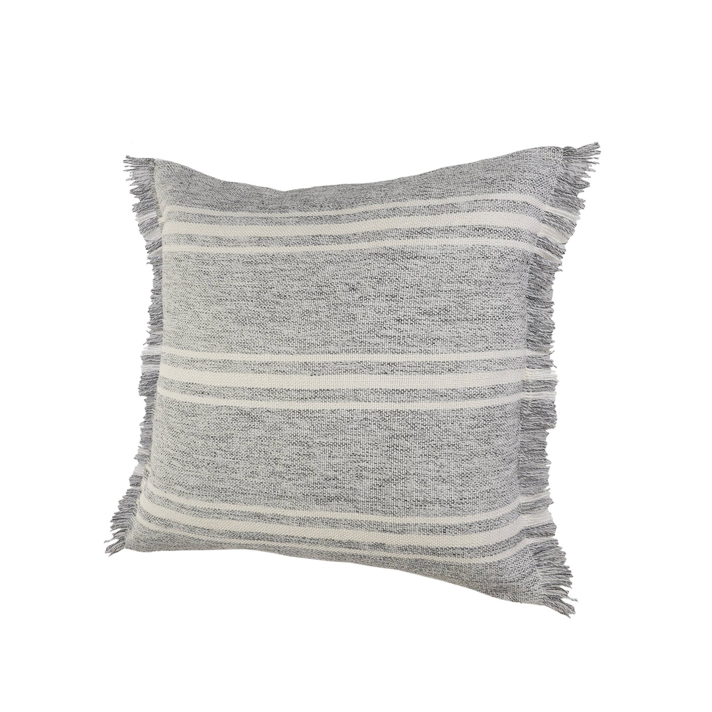 Farmhouse Triple Stripe Throw Pillow with Fringe: Poly Filled