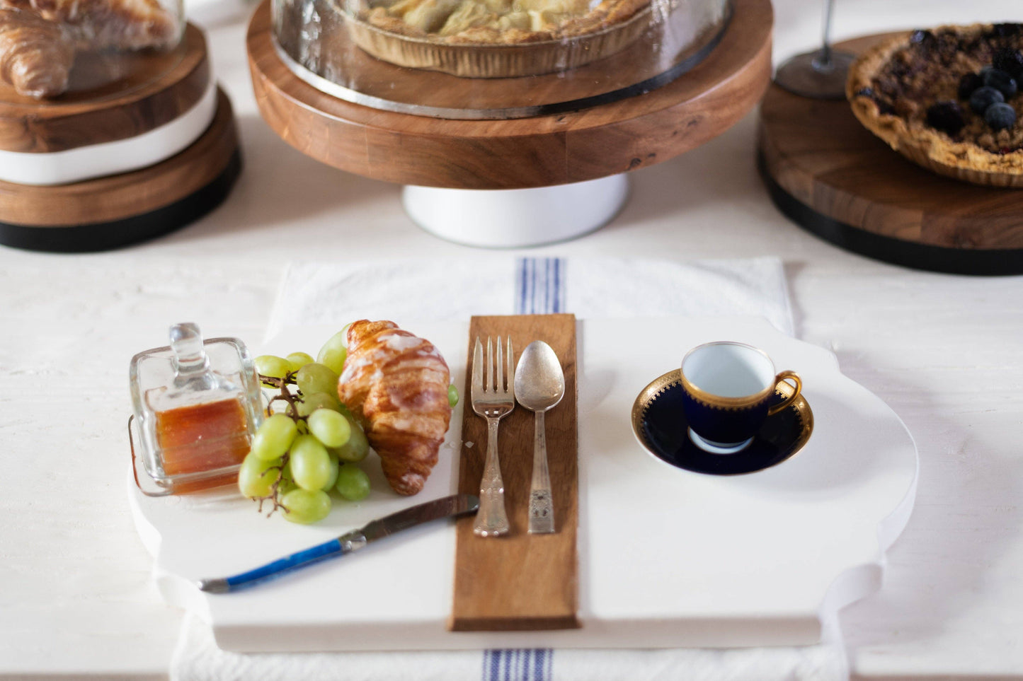 Trefoil Wood Cheese Board Charger, White