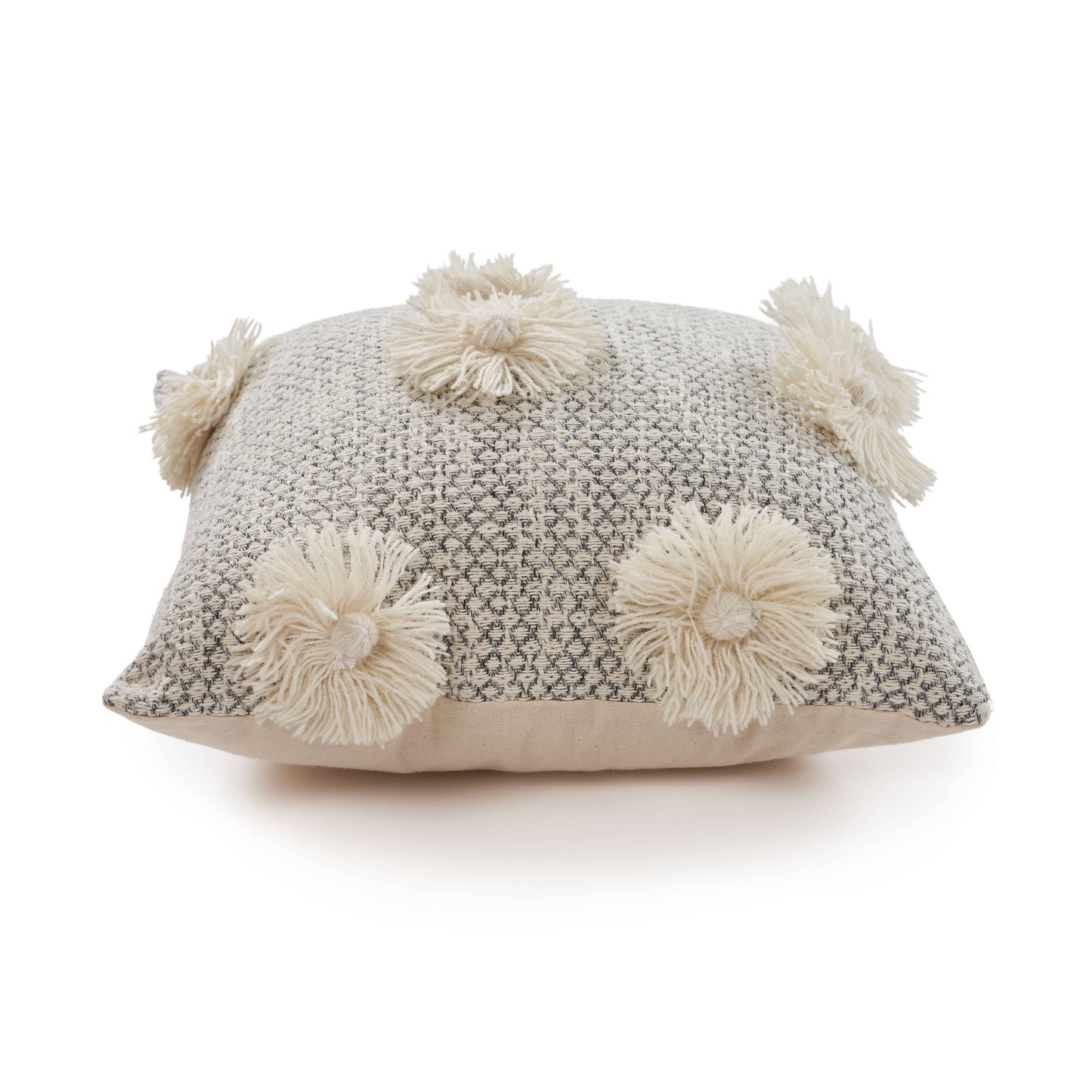 Willy Tassel Farmhouse Throw Pillow, Gray/White, 18" x 18": Gray/White / Poly Filled