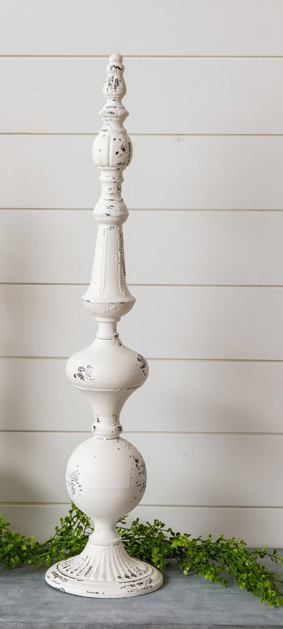 White Distressed Finial, Large (PC)