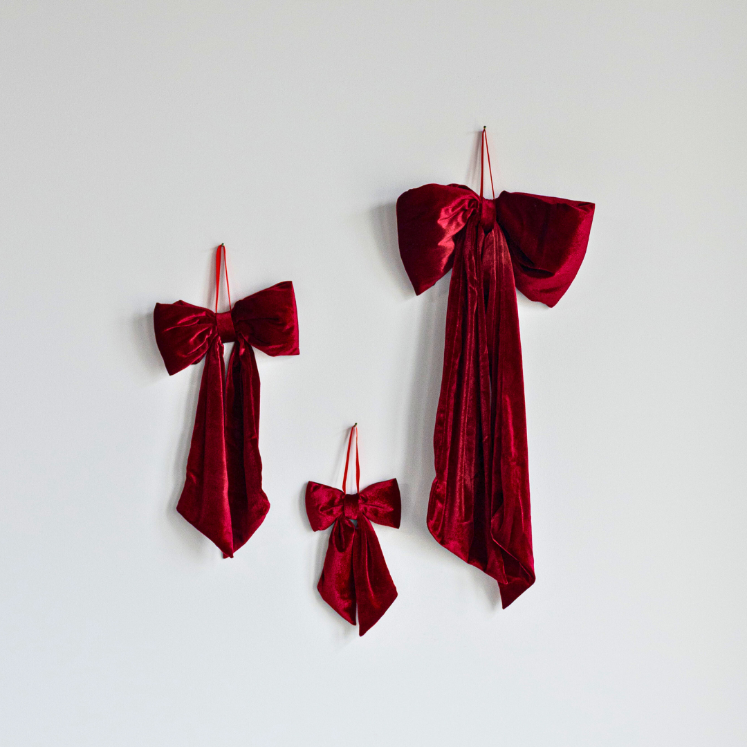 Bows Red Velvet Fabric: Large