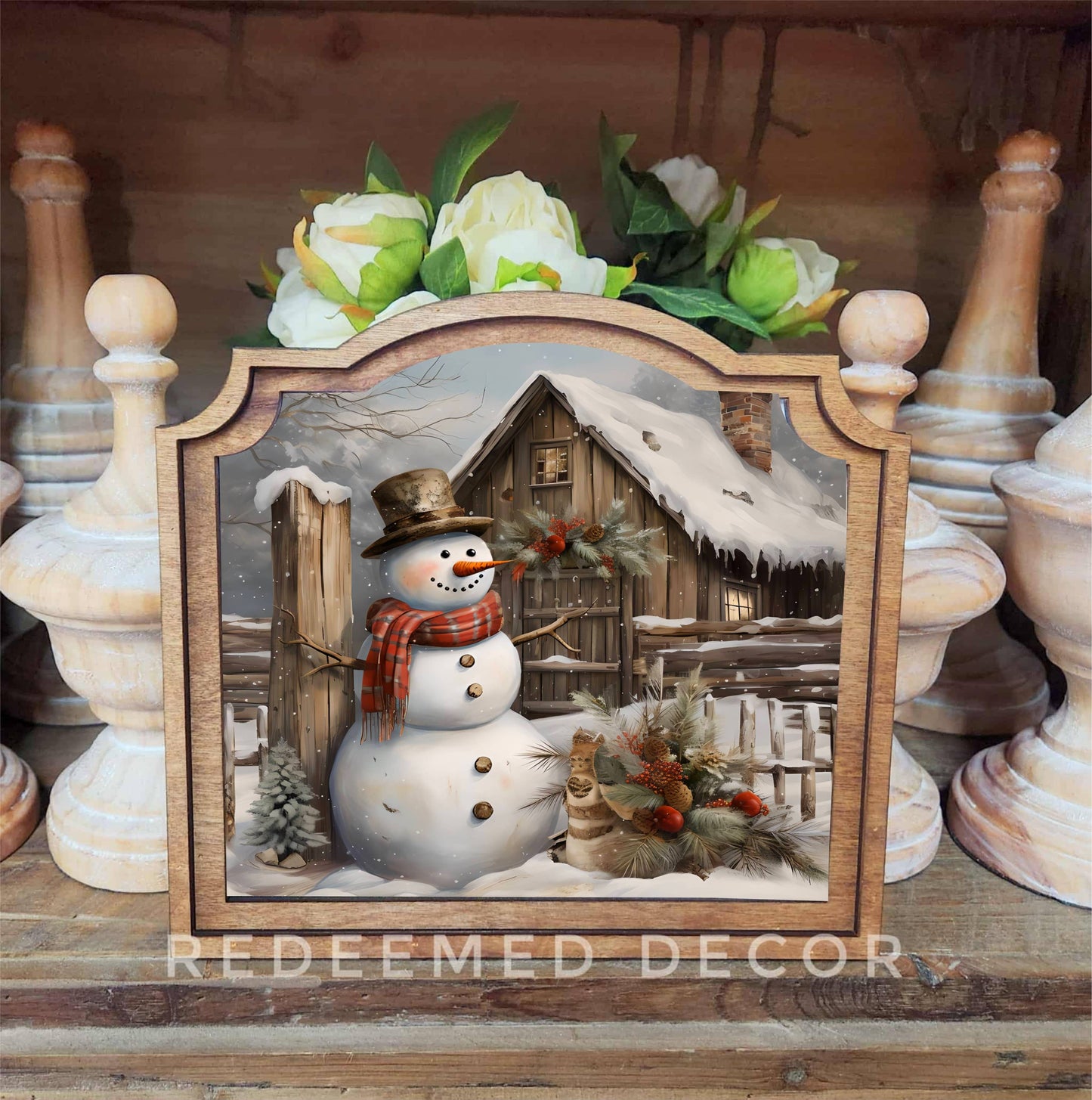 Provincial Rustic Snowman Framed Art