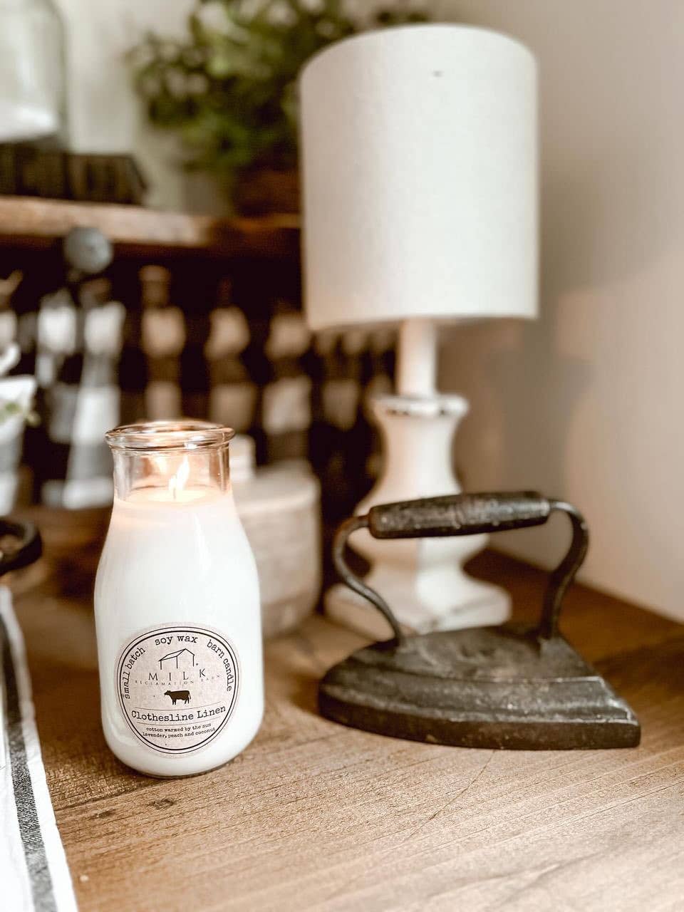 Milk Bottle Candle Clothesline Linen
