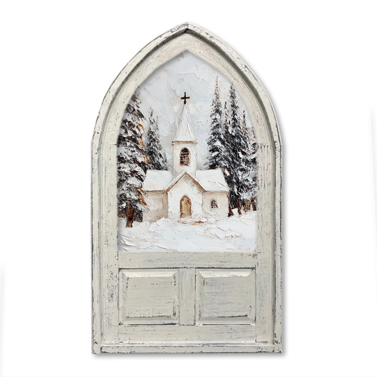 ARCH FRAMED CANVAS WHITE CHURCH OIL PAINTING