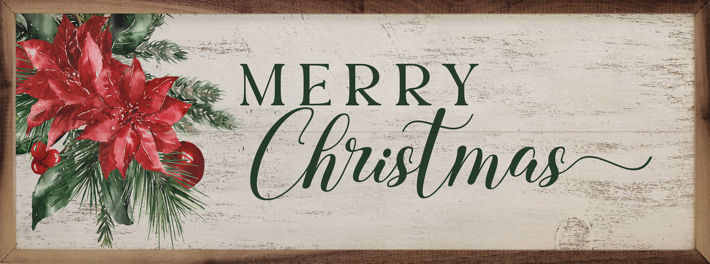 Merry Christmas Poinsetta Whitewash: 24 x 8 x 1.5