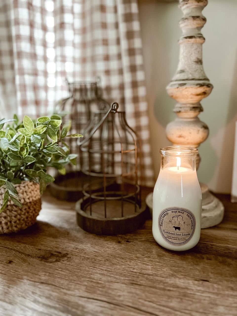 Milk Bottle Candle Clothesline Linen