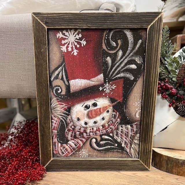 Burlap Snowman Red Top Hat: White