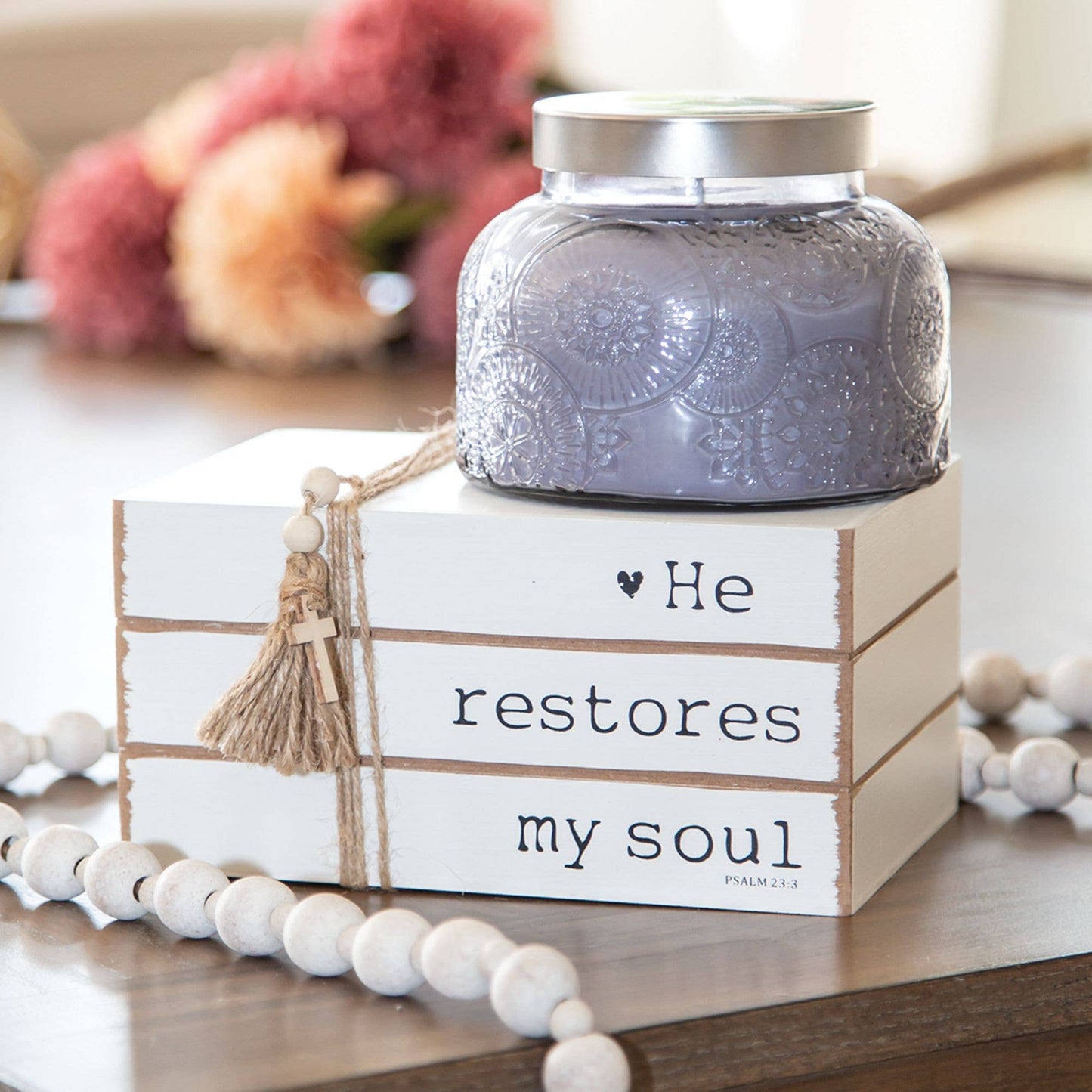 He Restores My Soul Wooden Book Stack