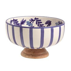 Blue Floral Vine Pedestal Bowl