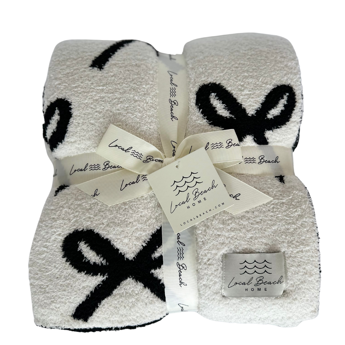 Bow Luxe Home Blanket: Cream/Black