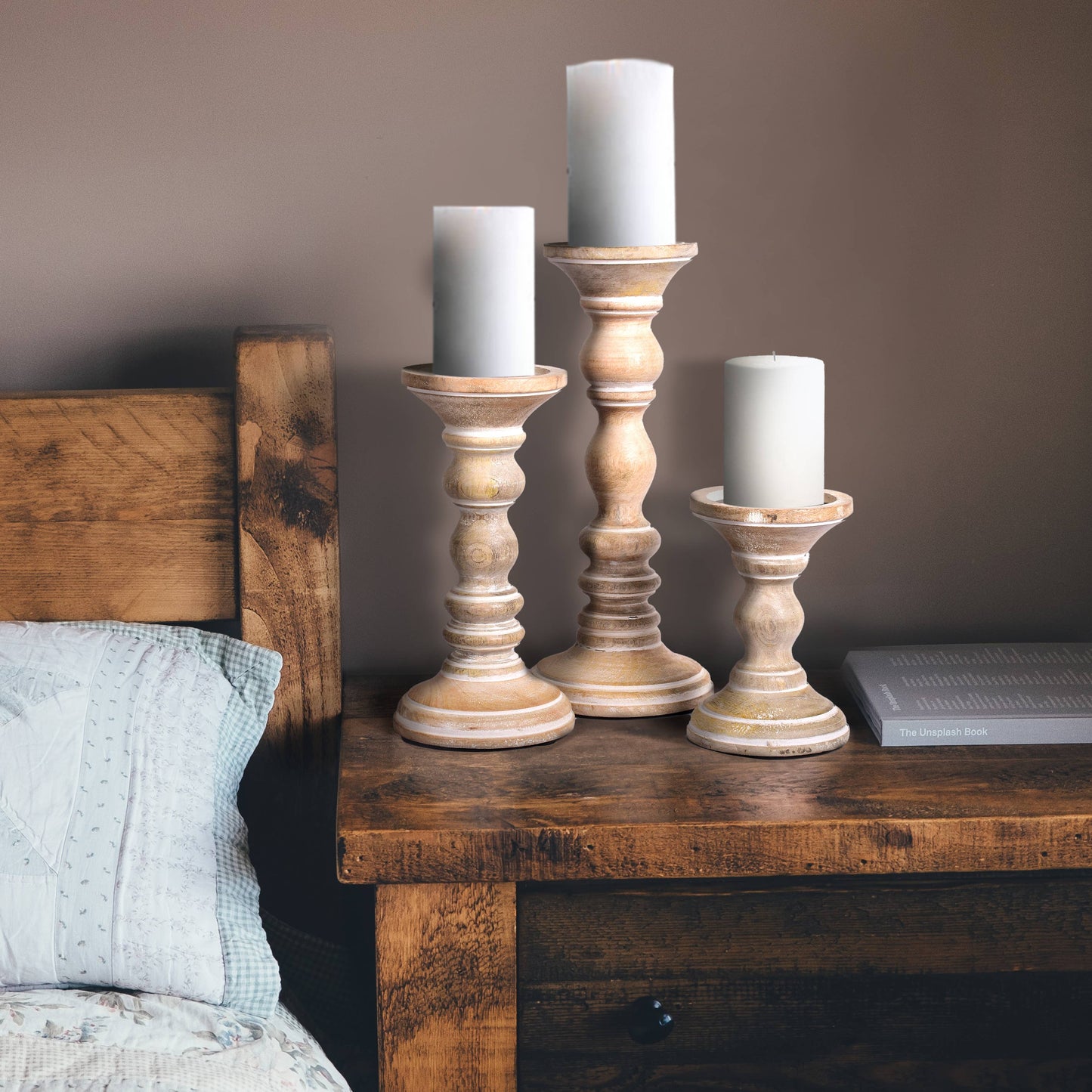 Willow in Whitewash Candle Holder Set of 3