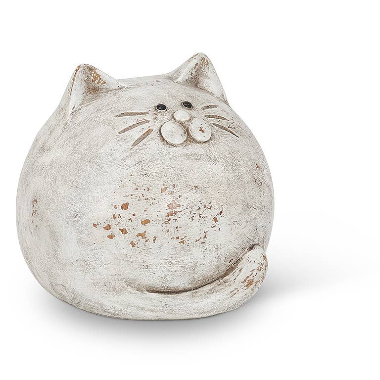 Round Ball Cat-Antq Wht-4.5"H