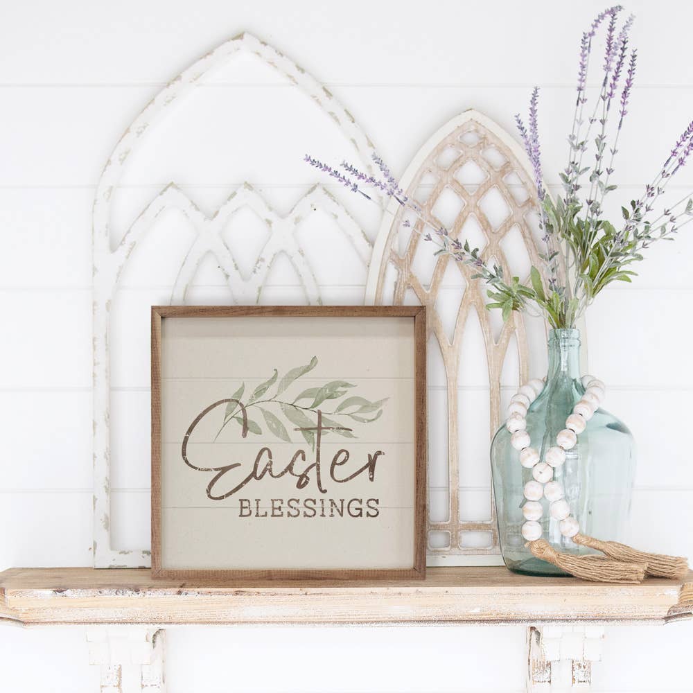 Easter Blessings Greenery White: 8 x 8 x 1.5