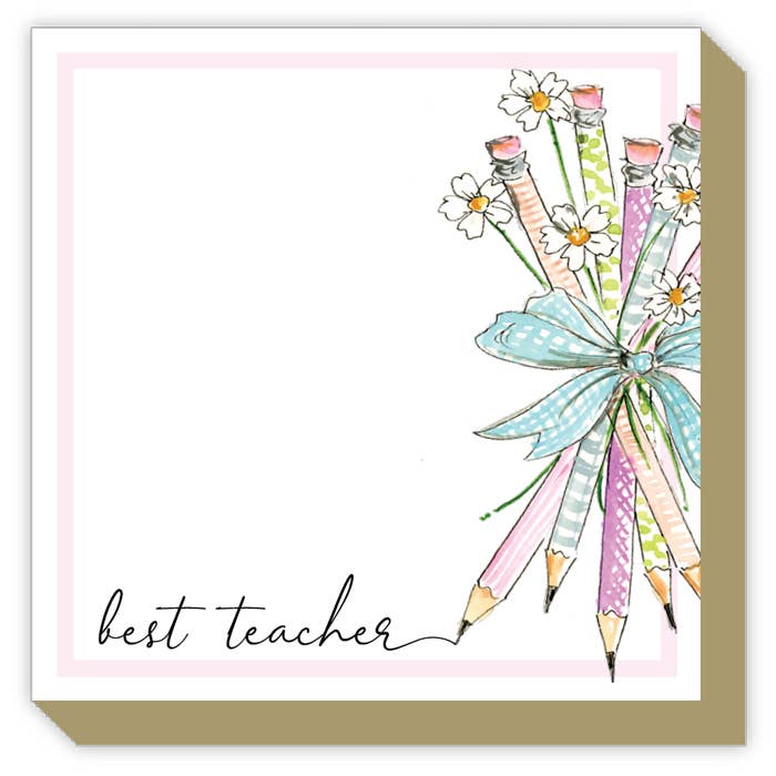Best Teacher Pencil Boquet with Flowers Luxe Notepad