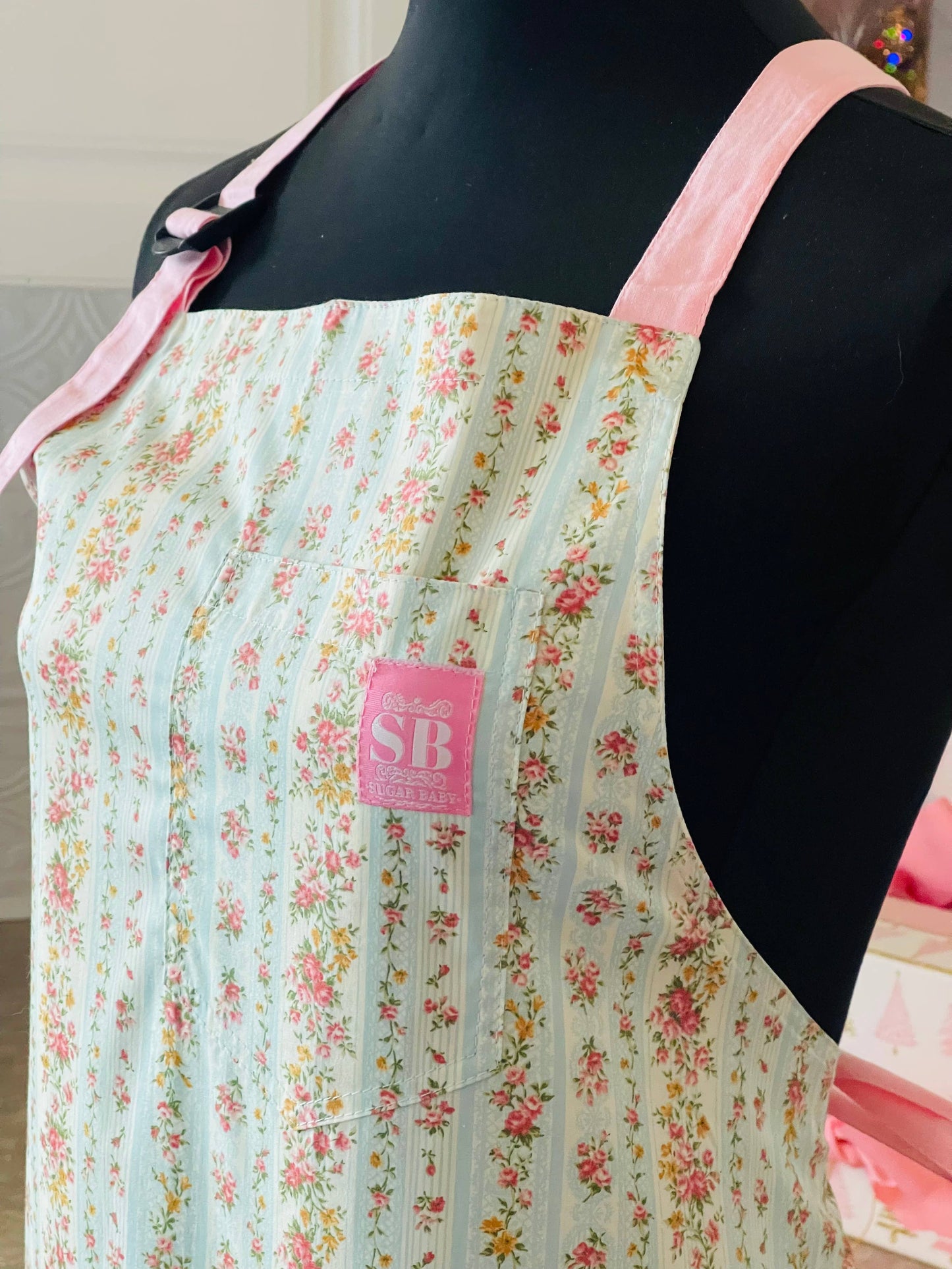 Victorian Everyday Apron in Blue and Pink