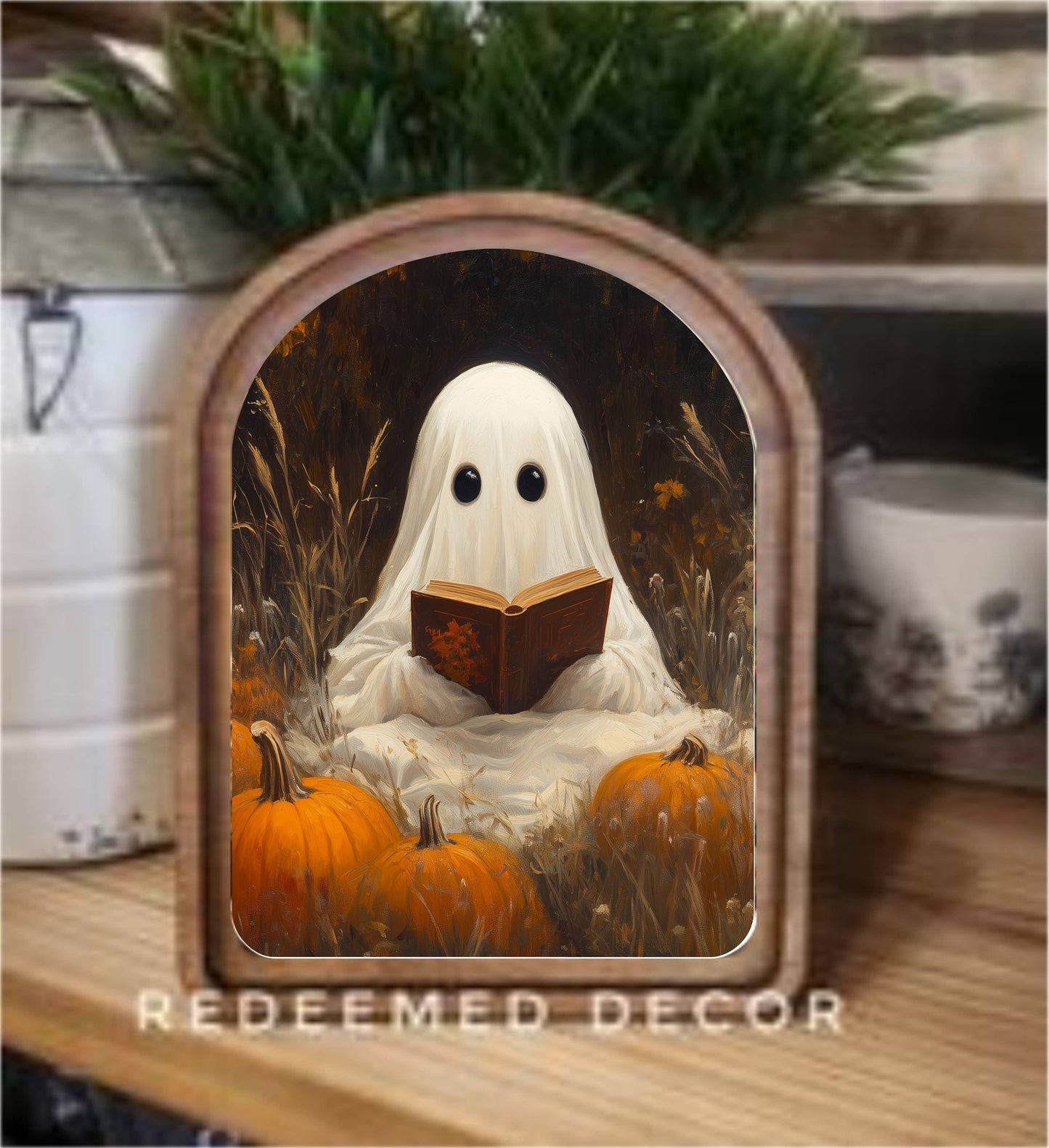 Arch Top Ghost Book Framed Art : 6x8"