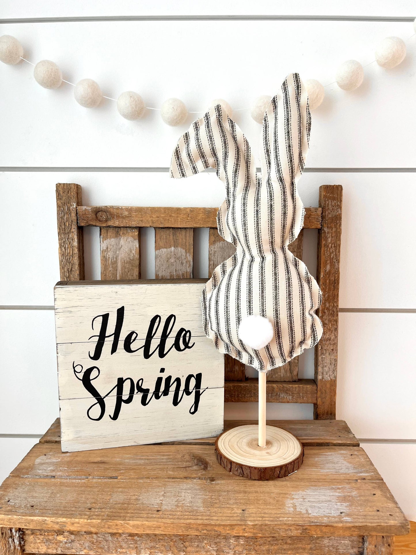 Rustic Floppy Ear Easter Bunny: Jute / Farmhouse Stripe