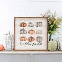 Hello Fall Orange And Gray Pumpkins White: 12 x 12 x 1.5