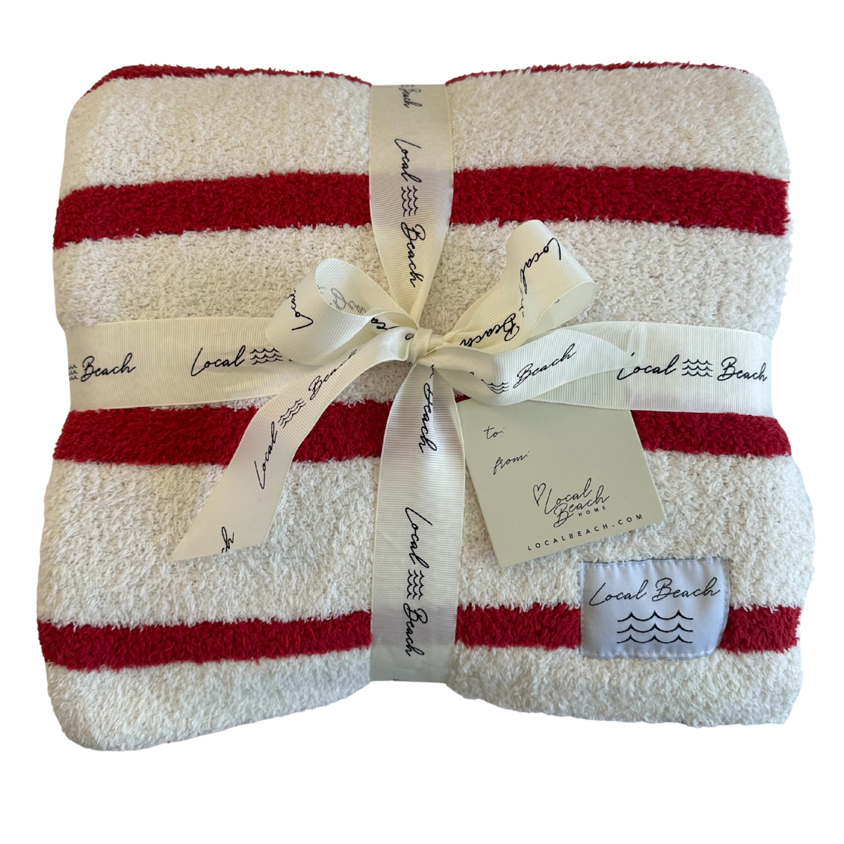 Red/Creme Holiday Stripe Cozy Luxe Home Blanket: Red/Cream