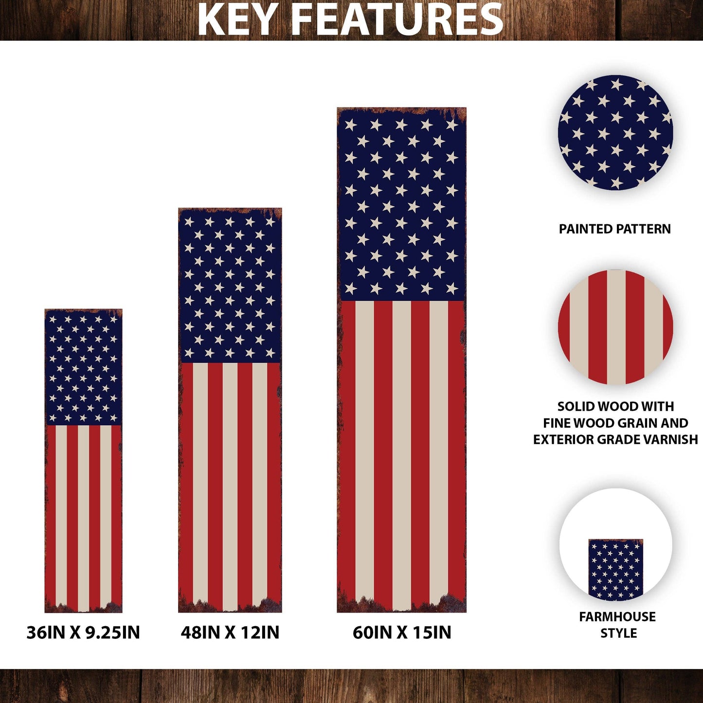 4th Of July USA Flag Porch Sign | Americana Entryway Decor | Front Porch Plaque | Patriotic Home Decor | 3 Sizes: 60in x 15in