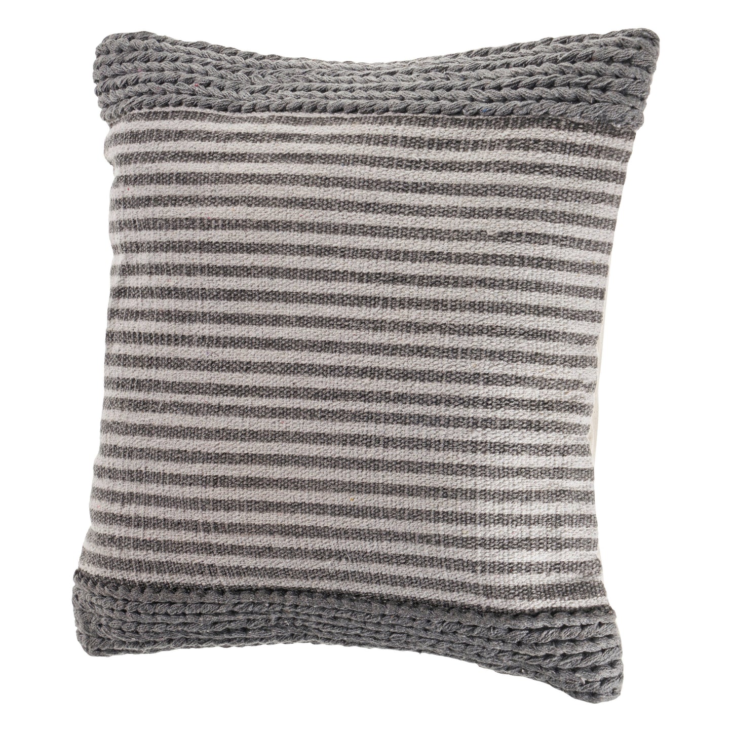 Farmhouse Striped and Textured Throw Pillow: Gray/Ivory / Poly Filled