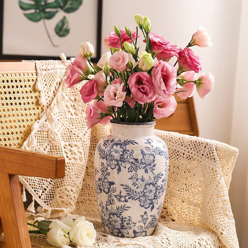 Blue Floral Ceramic Vase: ROUND