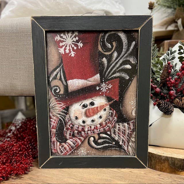 Burlap Snowman Red Top Hat: White