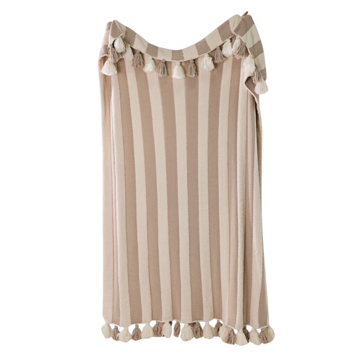 Striped Luxe Home Blanket with Tassels: Taupe/Cream