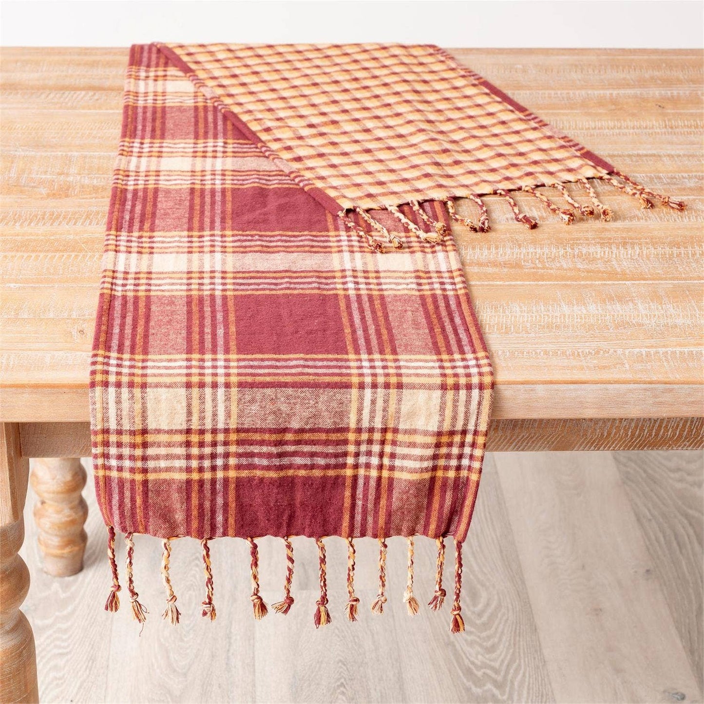 Reversible Table Runner - Burgundy and Mustard Plaid
