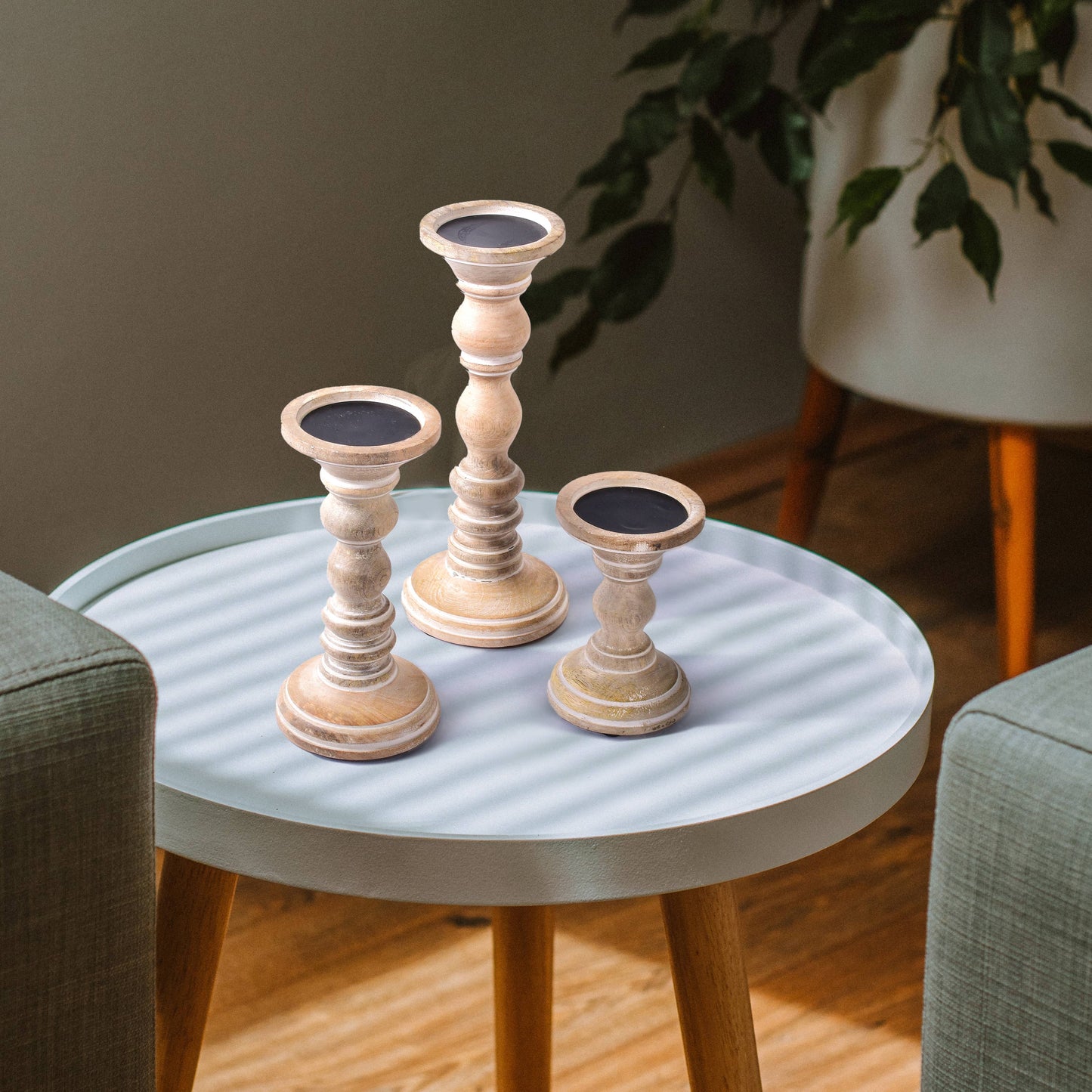 Willow in Whitewash Candle Holder Set of 3