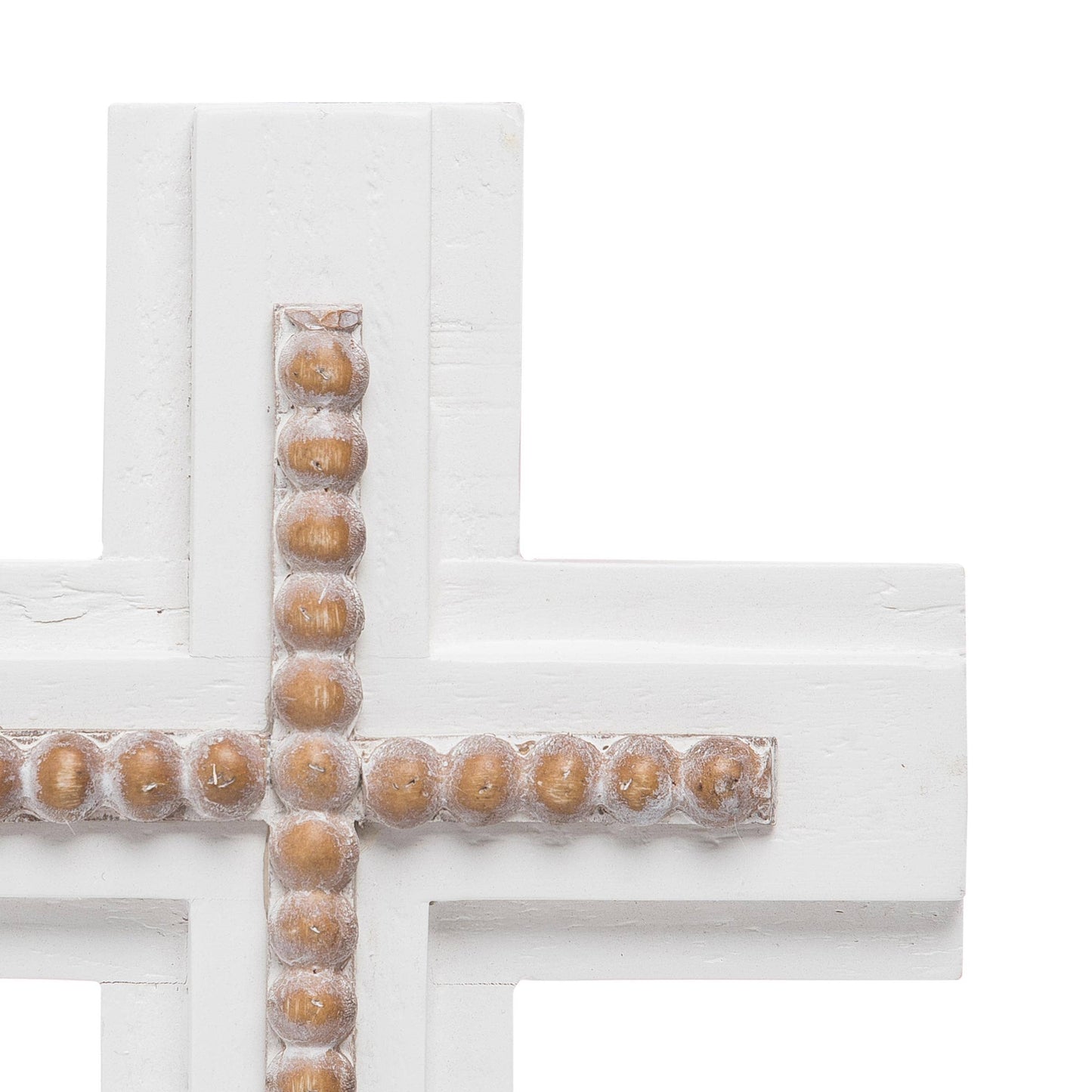 White Wood and Natural Bead Easter Wall Cross