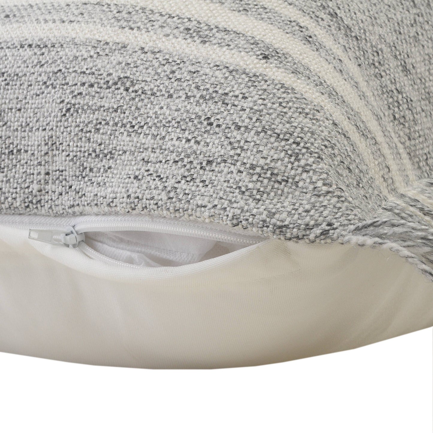 Farmhouse Triple Stripe Throw Pillow with Fringe: Poly Filled