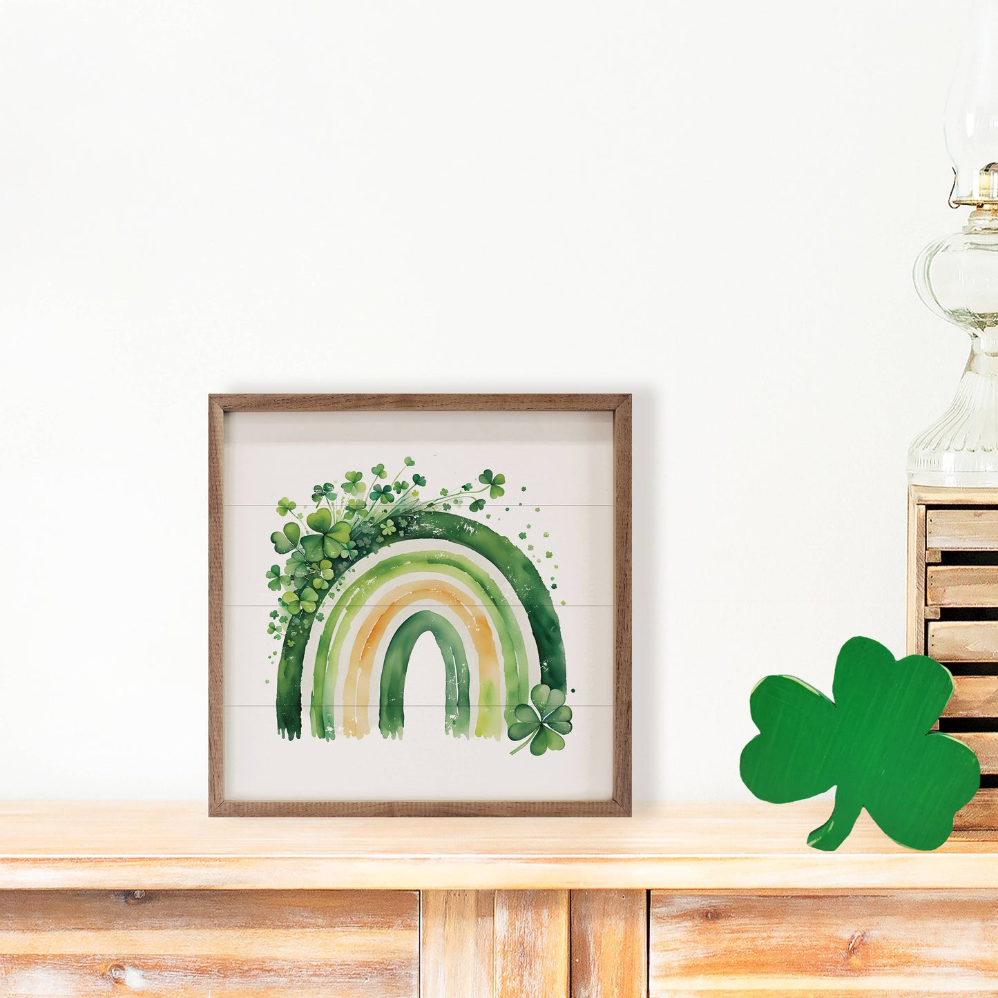 Rainbow And Clovers White: 12 x 12 x 1.5