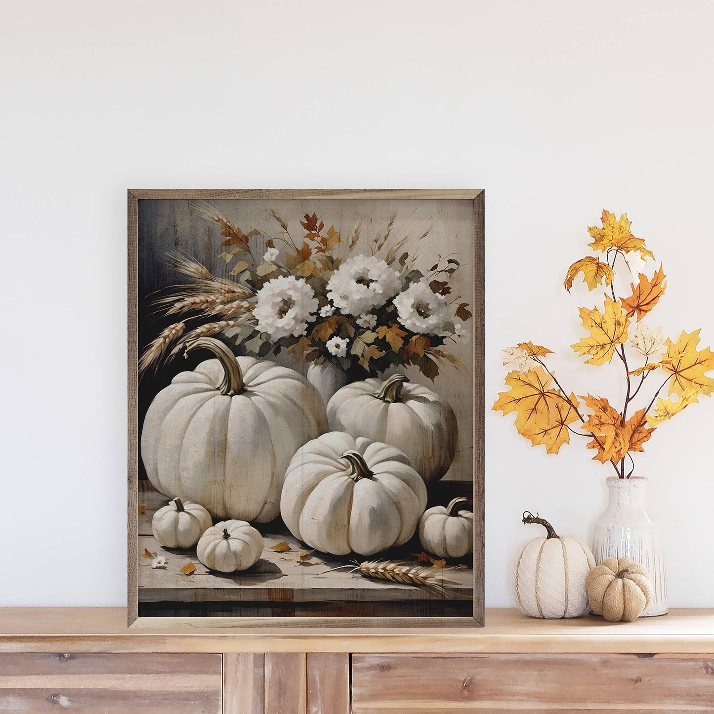 White Pumpkins On Table: 8 x 10 x 1.5
