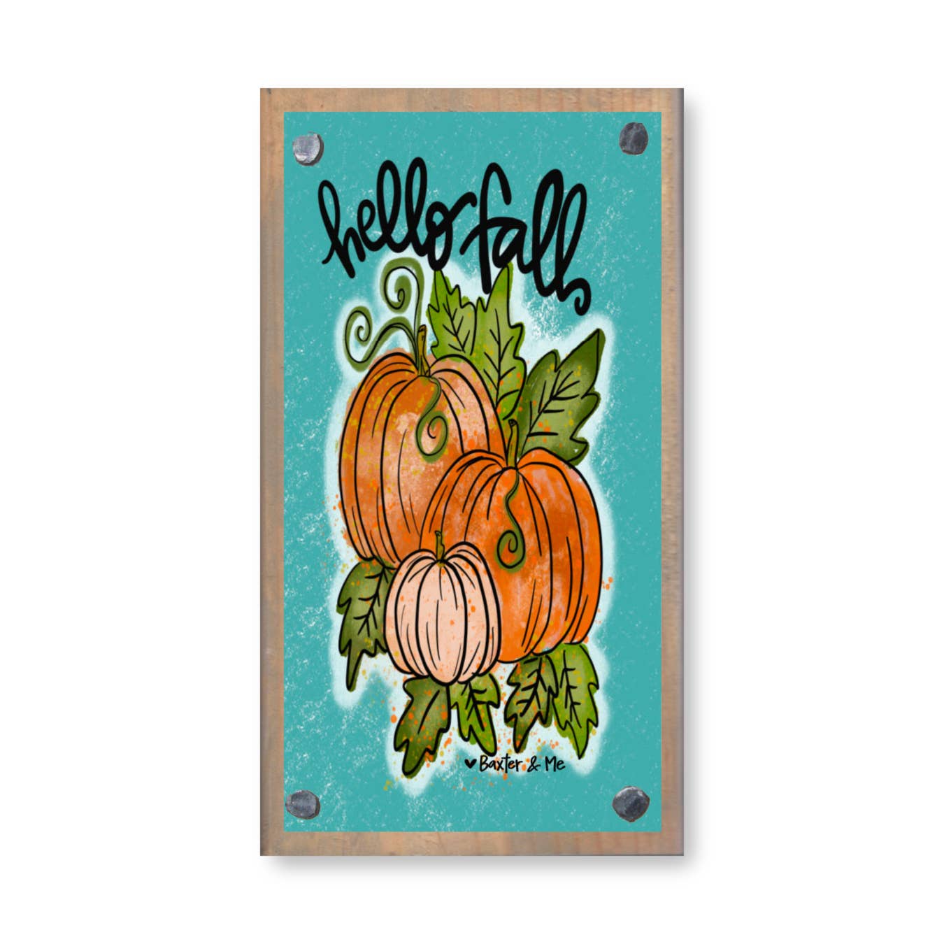 Hello Fall Pumpkin Leaves Driftwood Happy Block