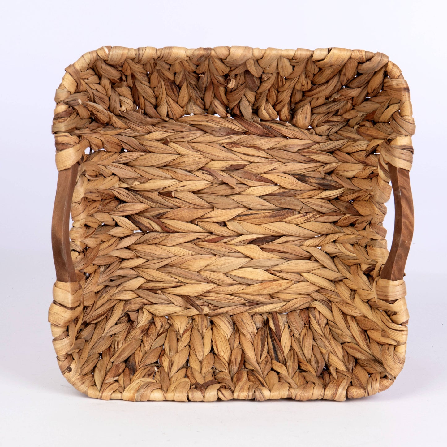 Square Hyacinth Tub with Wood Inset Handles