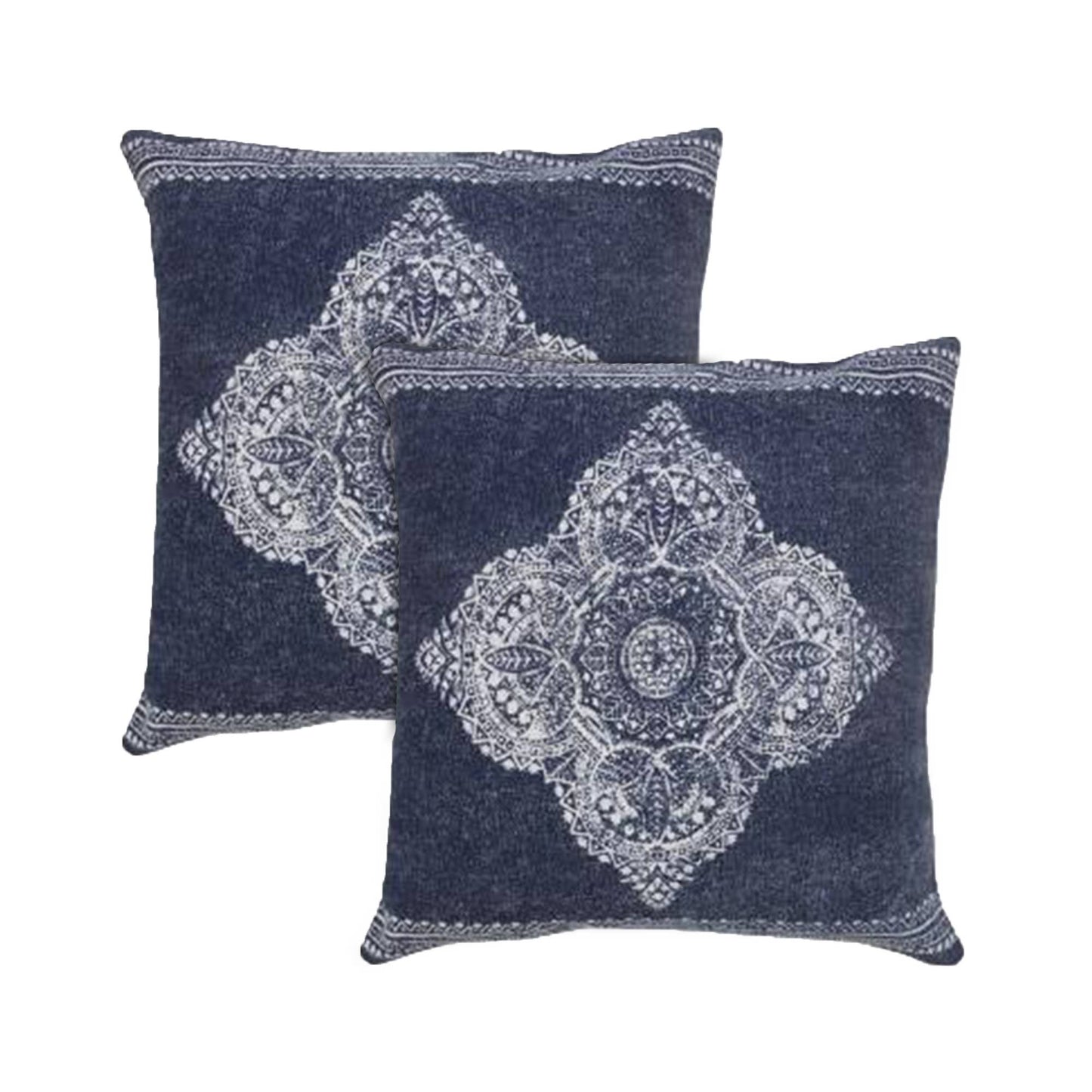 Fantasy Dark Blue Medallion Cotton Throw Pillow