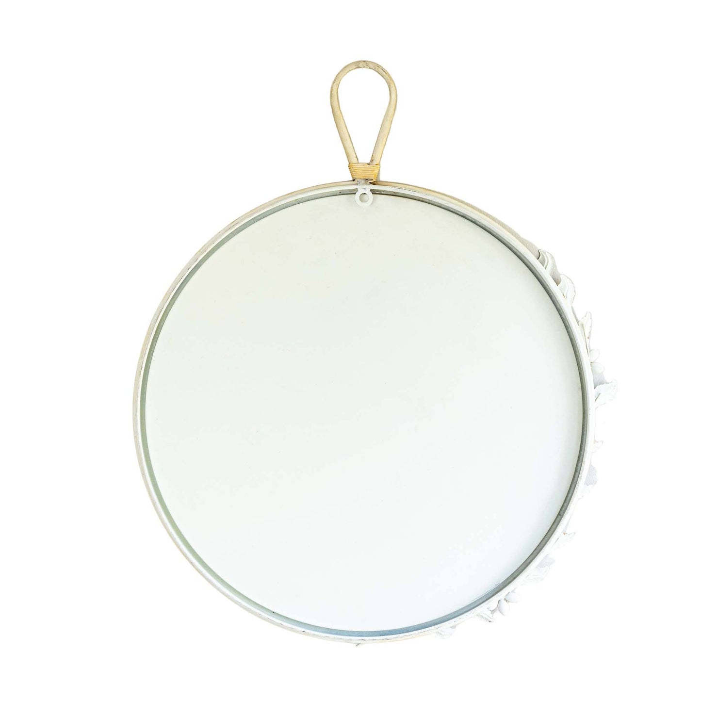 Abeline Round White Cottage Floral Wall Mirror Glass & Metal