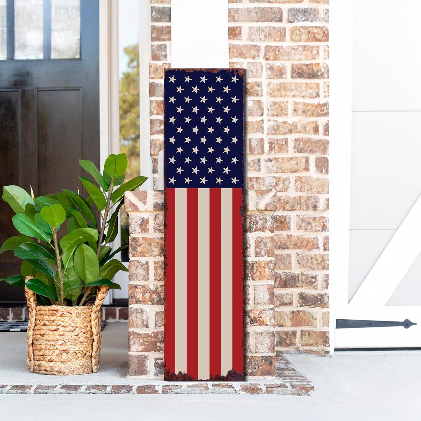 4th Of July USA Flag Porch Sign | Americana Entryway Decor | Front Porch Plaque | Patriotic Home Decor | 3 Sizes: 60in x 15in