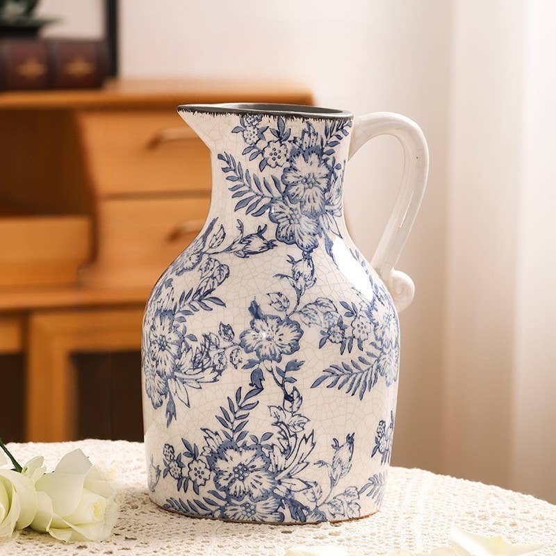 Blue Floral Ceramic Vase: PITCHER