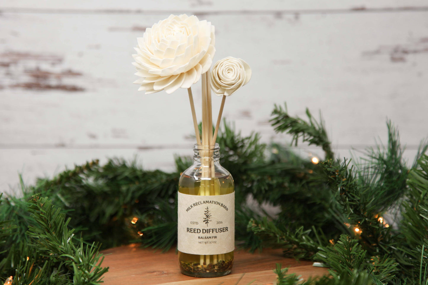 Reed Diffuser with Rattan Reeds and Sola Flowers: Sandalwood + Cassis