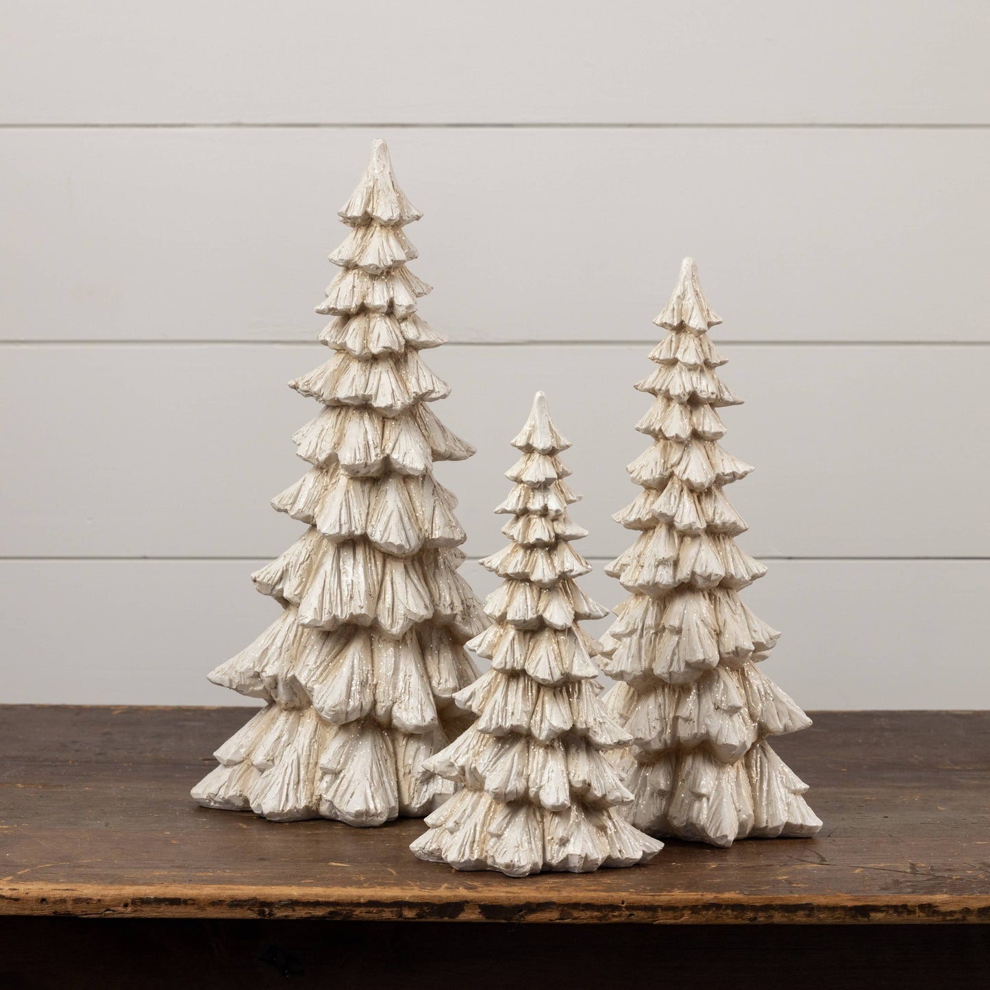 12" GLITTERED CREAM TREE
