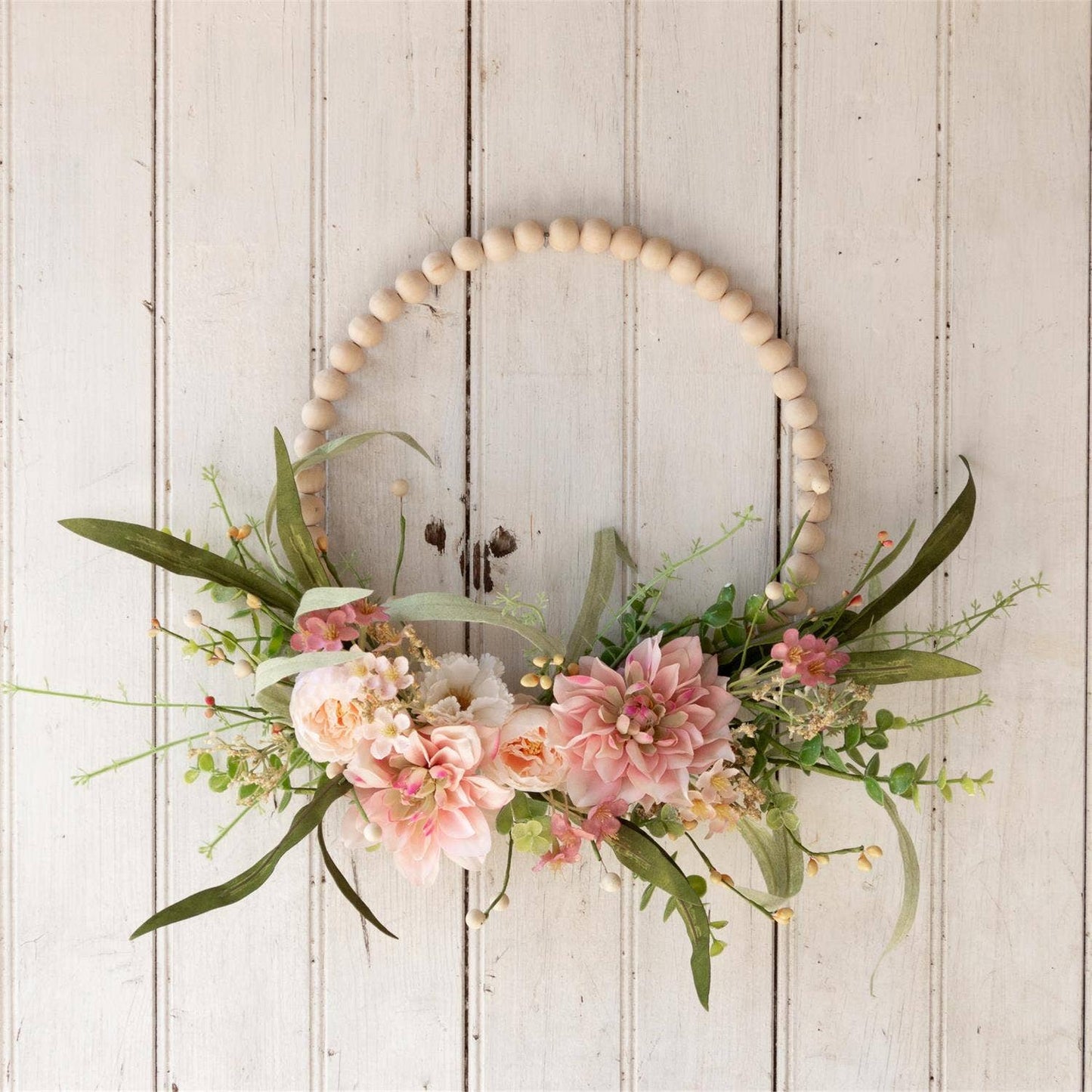 Wreath - Beaded Hoop, Pink Dahlia (PC)