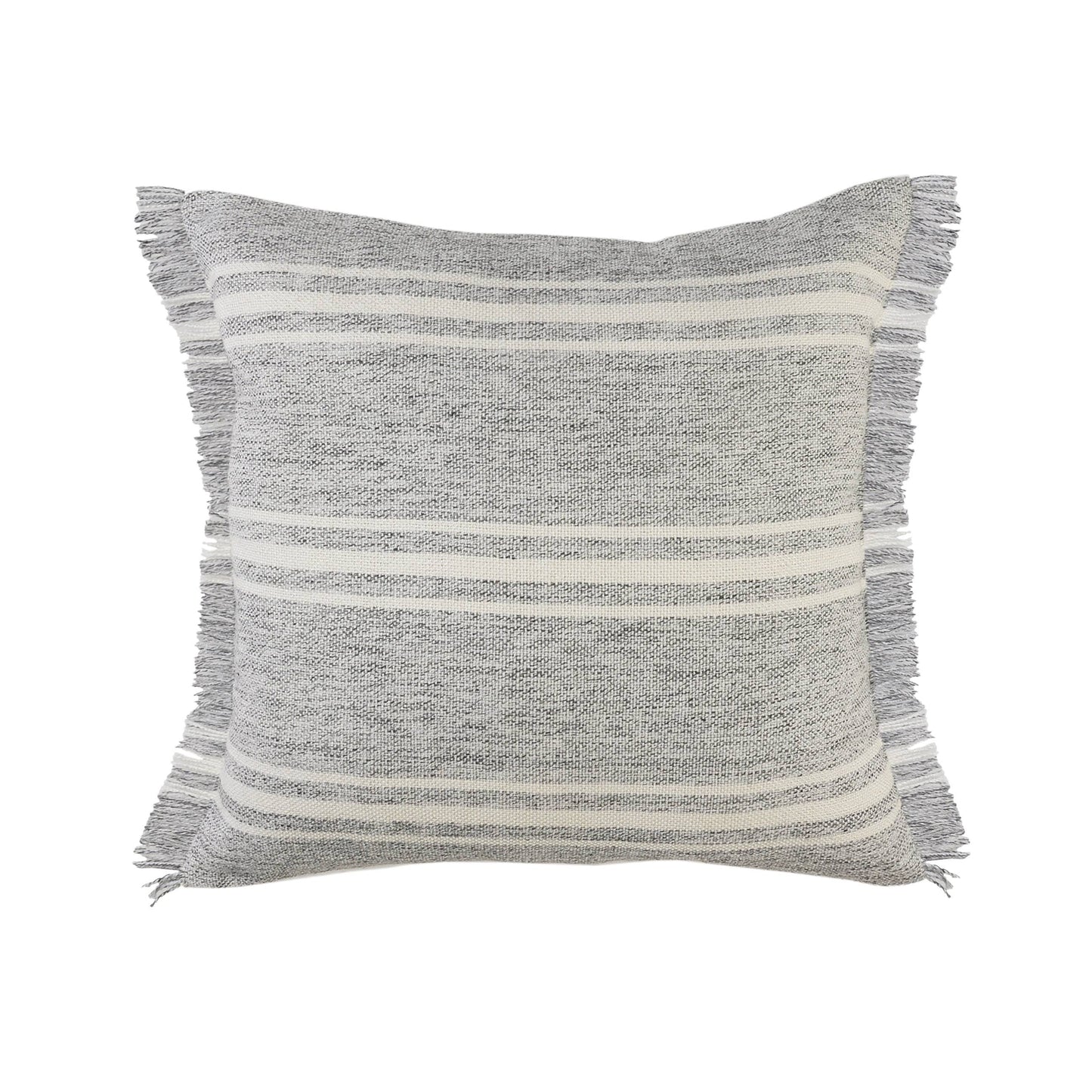 Farmhouse Triple Stripe Throw Pillow with Fringe: Poly Filled