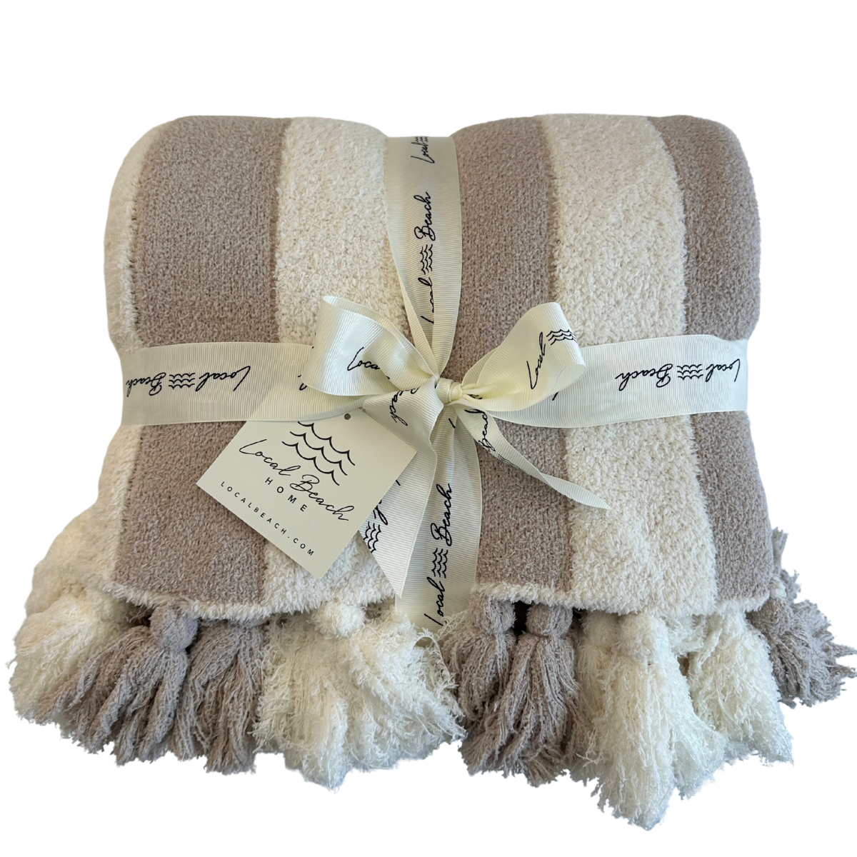 Striped Luxe Home Blanket with Tassels: Black/Cream