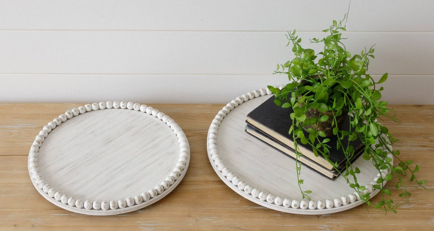Chippy White Round Beaded Tray - Large