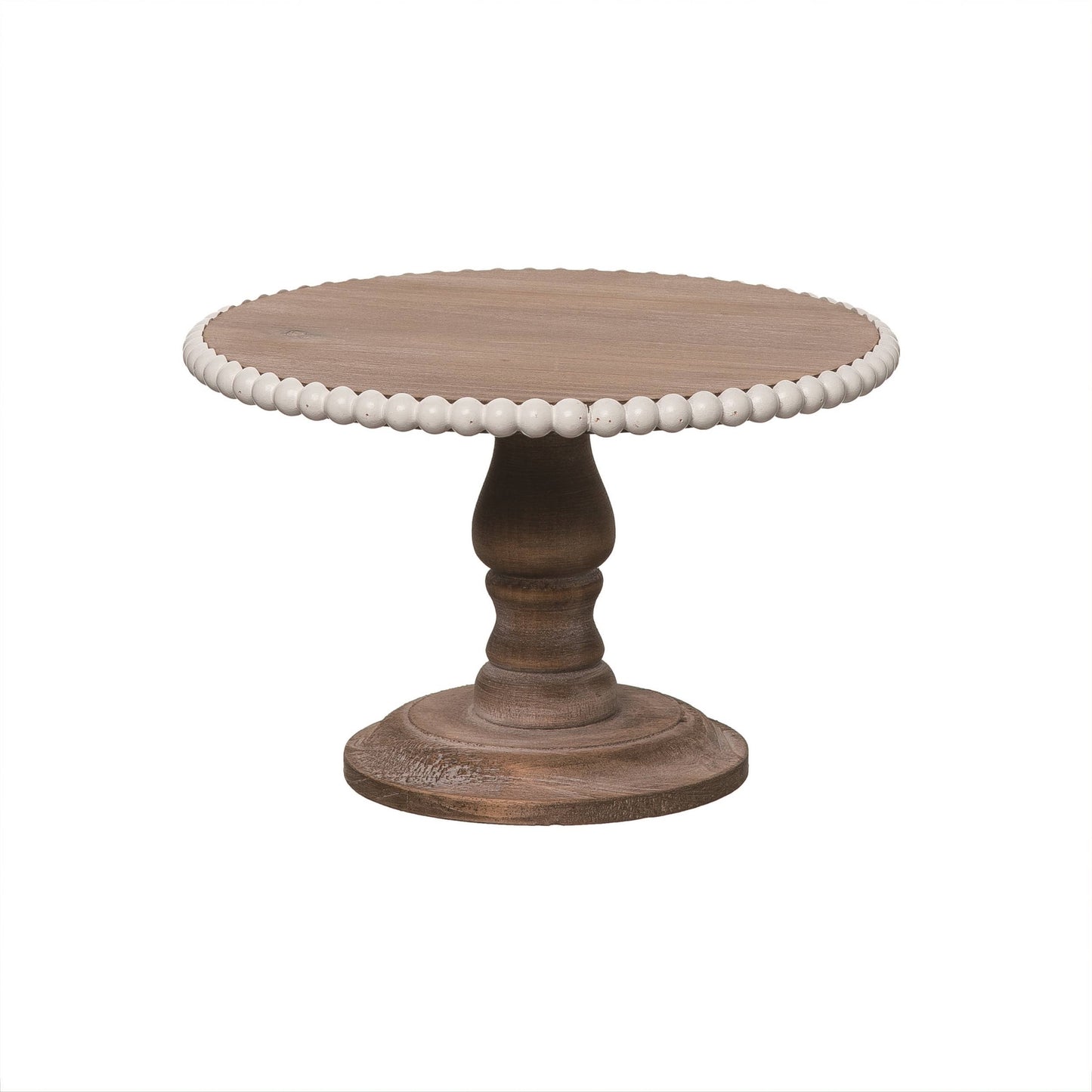 Wood 8" Brown Everyday Tiered Stand with Beaded Accent