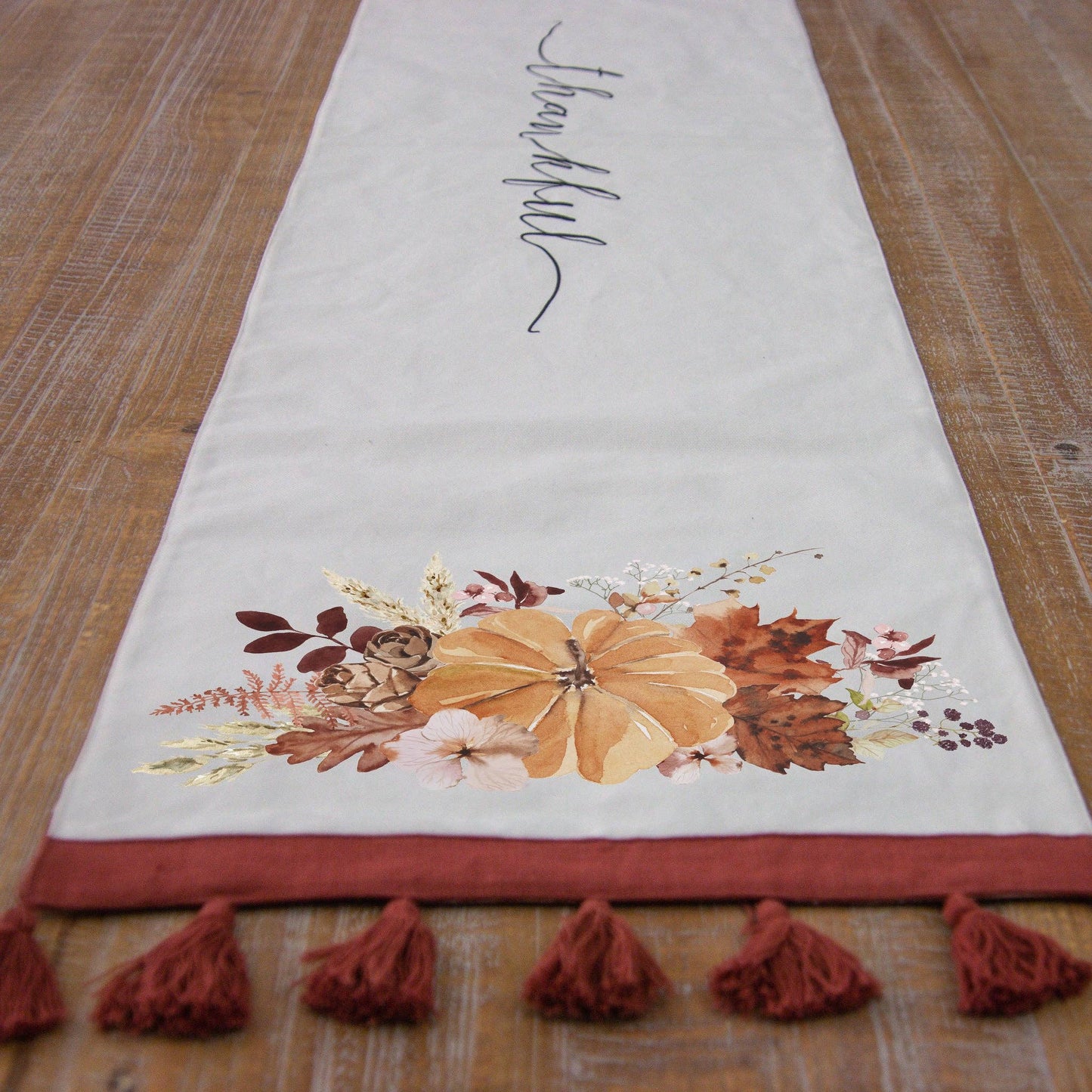 Reversible Table Runner - Watercolor Pumpkin Floral